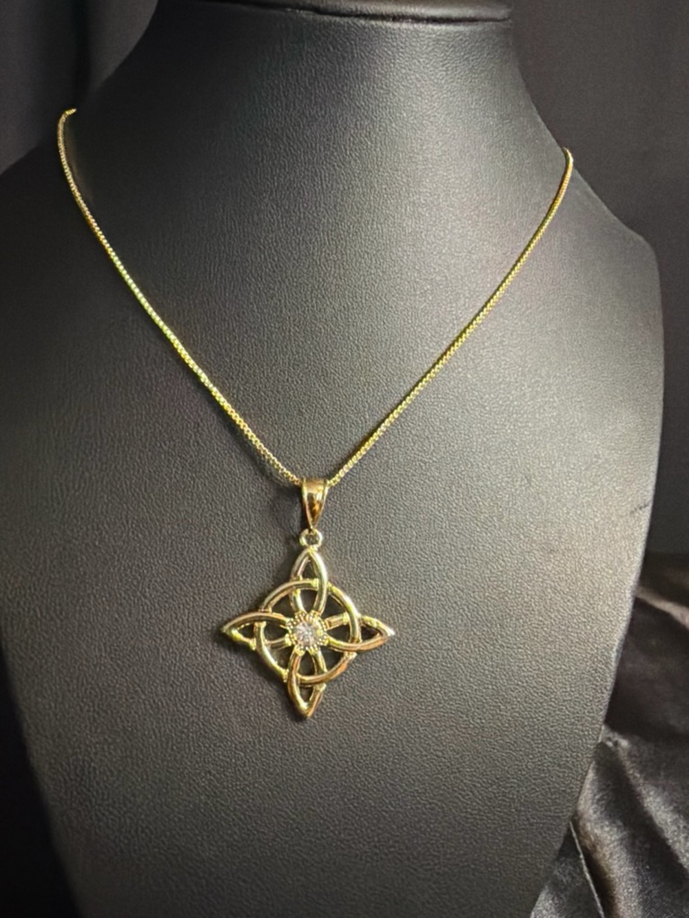 Gold Celtic Knot Pendant Necklace with Sparkling Center Stone